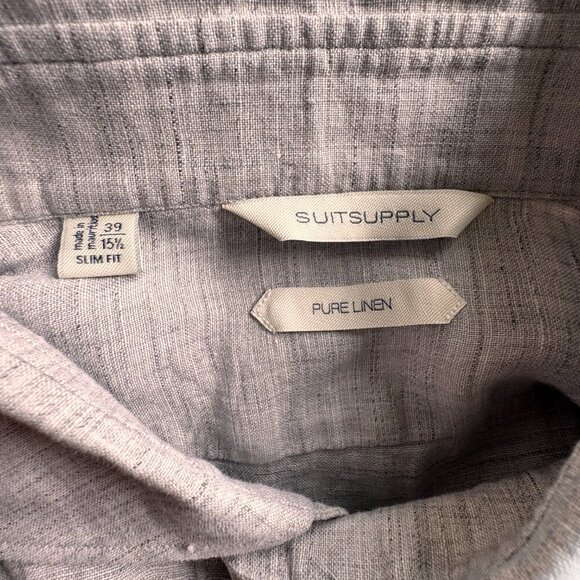 Suitsupply Slim Fit Tessitura Monti Pure Linen Long Sleeve Shirt Light Grey - Picture 7 of 11